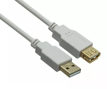 DINIC USB 2.0 HQ Verlängerung A Stecker auf A Buchse, 28 AWG / 2C, 26 AWG / 2C, weiß, DINIC Box mit Euroloch, Länge 2,00m